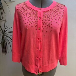 Kate Spade NY Pink Embellished Wool Cardigan Sweater